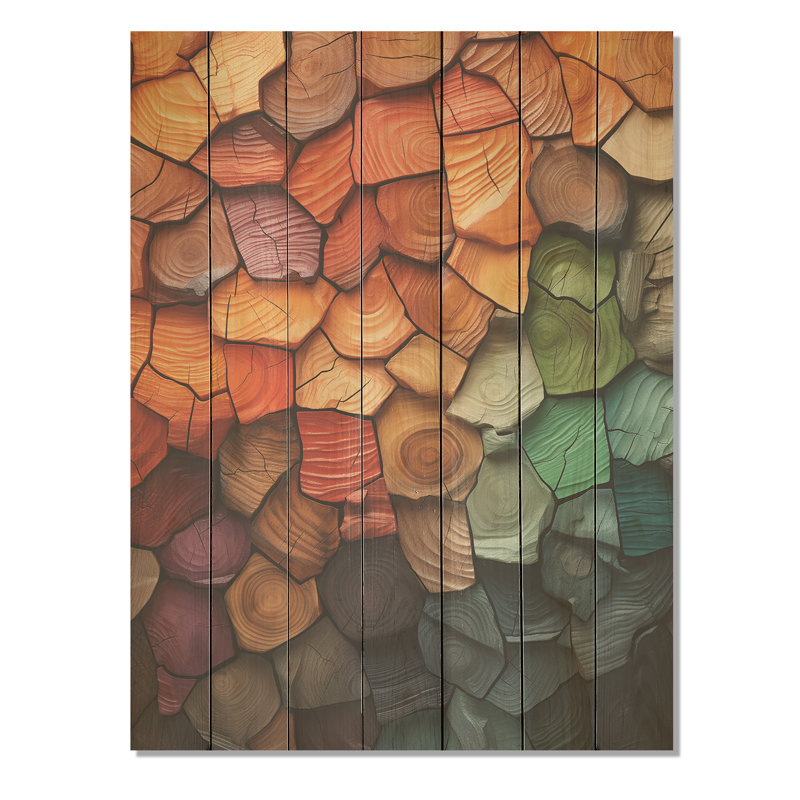 Orange Bark Tree Collage - Tree On Wood Print, 20" H x 10" W