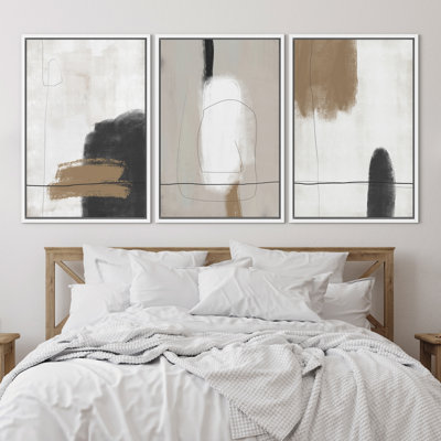 «Neutral Grunge Tan Grey Paint Abstract Shapes Modern Nordic Wall Art», reproduction d'art encadrée sur toile