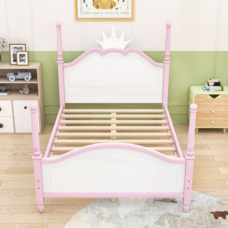 Lit plateforme double avec tête de lit, Rose blanc