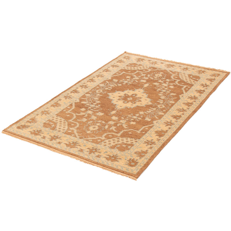 Tapis oriental en laine noué à la main brun Crutcher