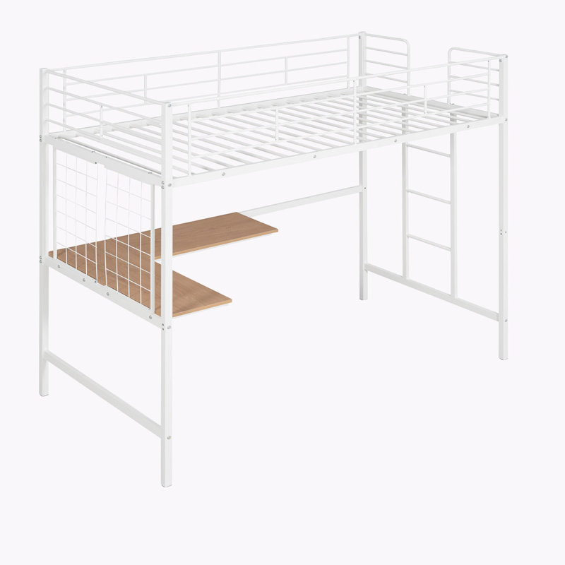 Lit plateforme avec rangement en métal Ananya, Blanc, Lit simple
