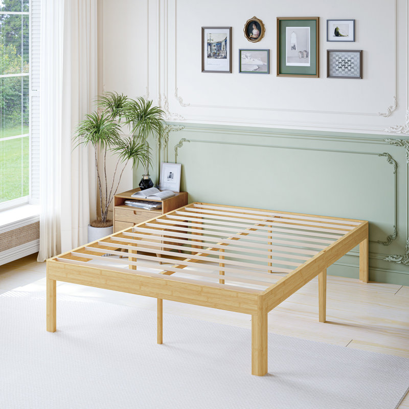 Amylia Solid Wood and Metal Heavy Duty Rayon from Bamboo iron Platform Bed Frame No Box Spring Required, Queen, 18"