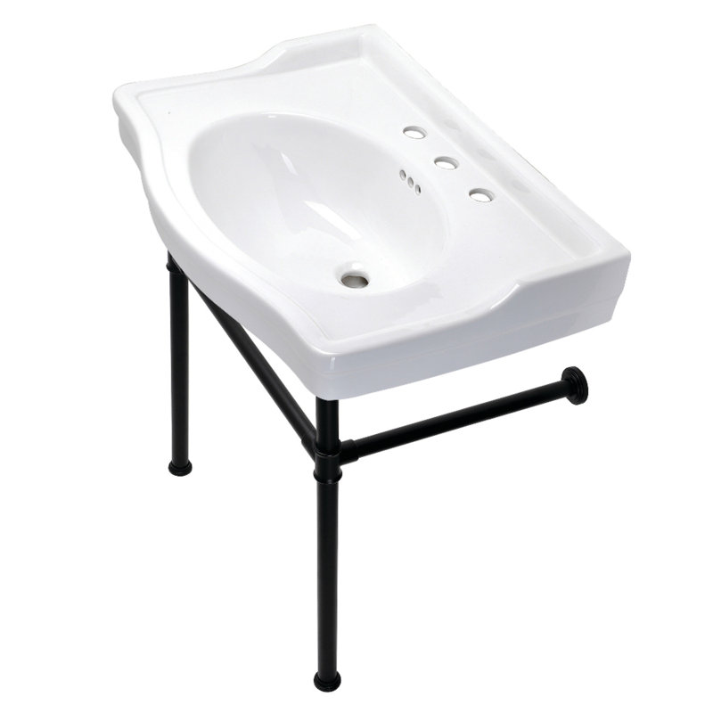 Kingston Brass Victorian 30-Inch Ceramic Console Sink with Stainless Steel Legs (8-Inch, 3-Hole), Matte Black