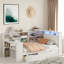 Lit de jour en bois avec tablettes de rangement, 2 tiroirs, station de charge, DEL, bureau et tête de lit tapissier-1034764346-1034764348