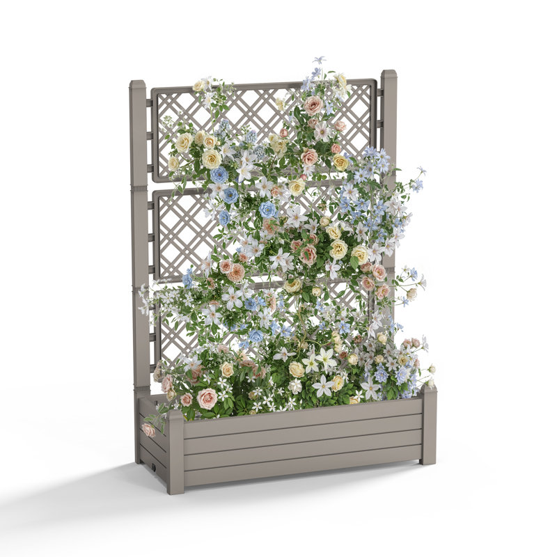 Resin Planter Box With Trellis(Light Brown/Gray), Light Brown (Gray)