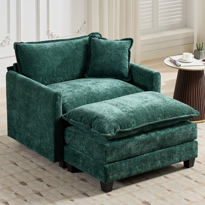 Fauteuil d'appoint surdimensionné en chenille de nuage avec repose-pieds Schmucker, Vert
