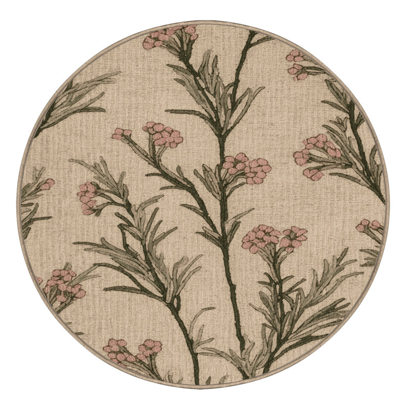Machine Washable Botanical Brown Area Rug, Round 7'