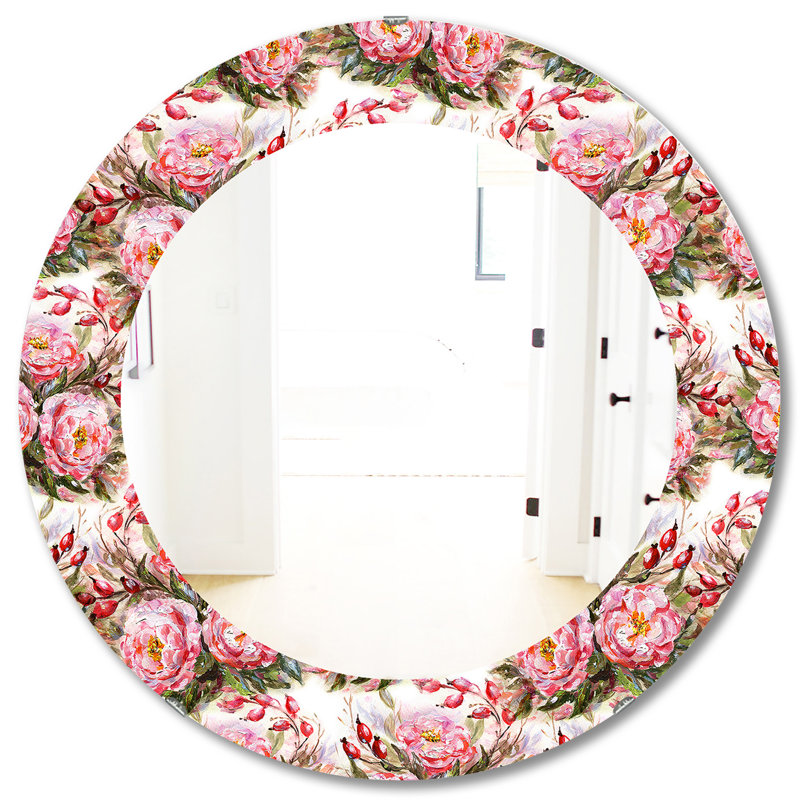 Fleur rose 1 - miroir de maison de campagne, H 31,5 po x l po