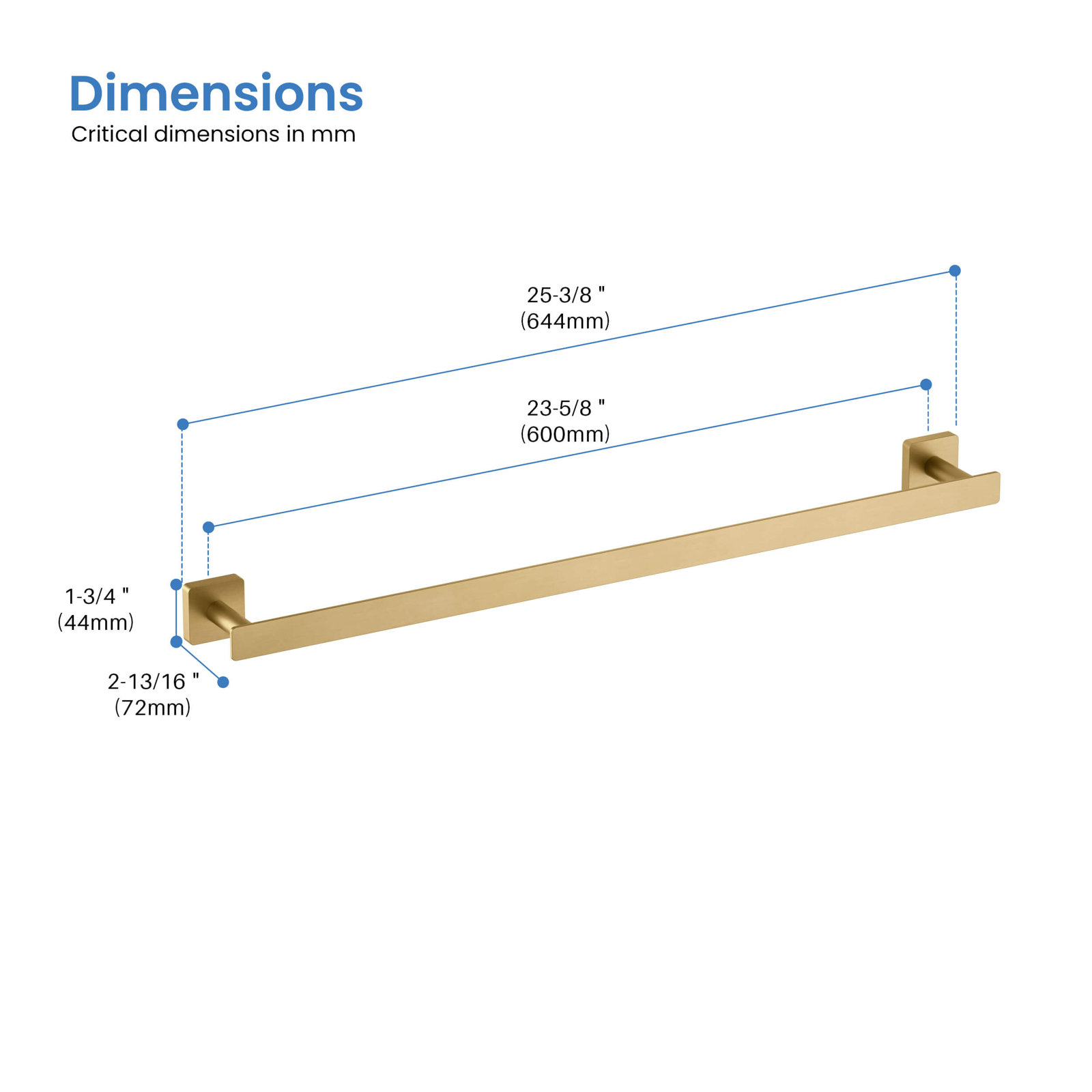 Blaze 26" Towel Bar, Brushed Brass