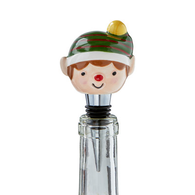 Elf Bottle Stopper Green Metal Christmas