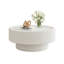 Table basse ronde avec plateau en verre trempé et base cylindrique revêtue de cuir, blanc doux, rangement caché, 31,5 po