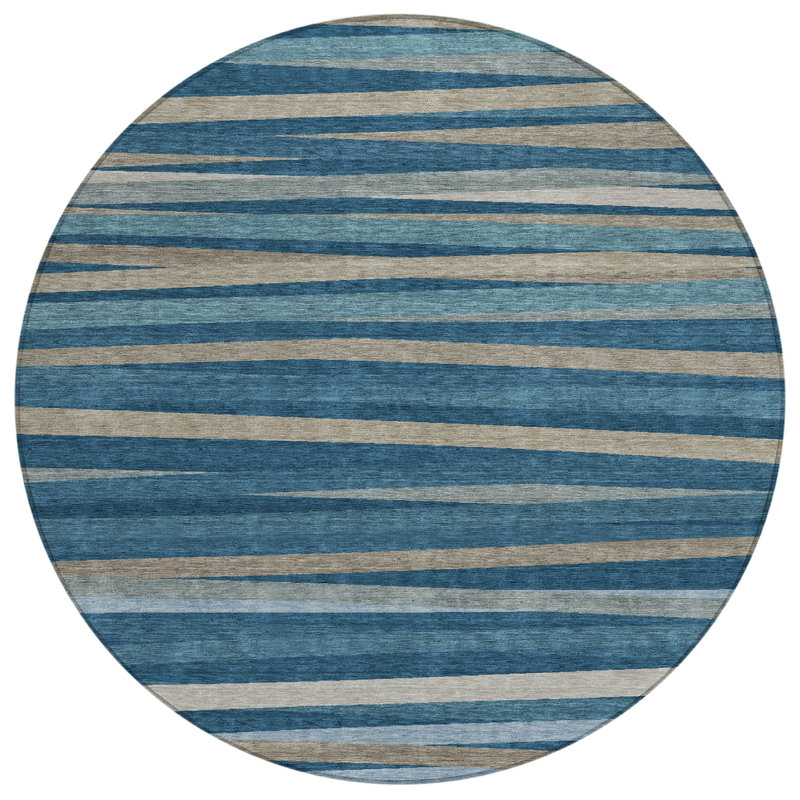 Liora Blue Washable Indoor-Outdoor Rug - , 8' x 8'