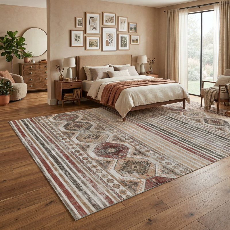 Zehorit Machine Washable Vintage Area Rug For Living Room, Hallway Runner, Entryway Rug, Rectangle 7'10" x 10'