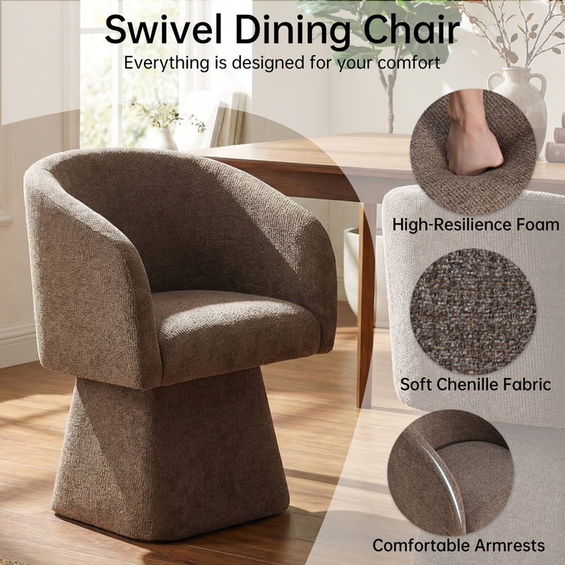 Upholstered Swivel Barrel Dining Chairs, Brown