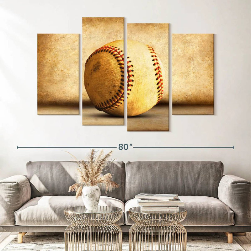 Baseball sépia 4 pièces, H 42 po x l 68 po x P 1,25 po