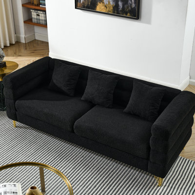Oversized 3 Seater , 81 Inch - Black Fabric With Lumbar Pillows Home Furniture Sectional Comfortable Seating For Living Room And Beyond