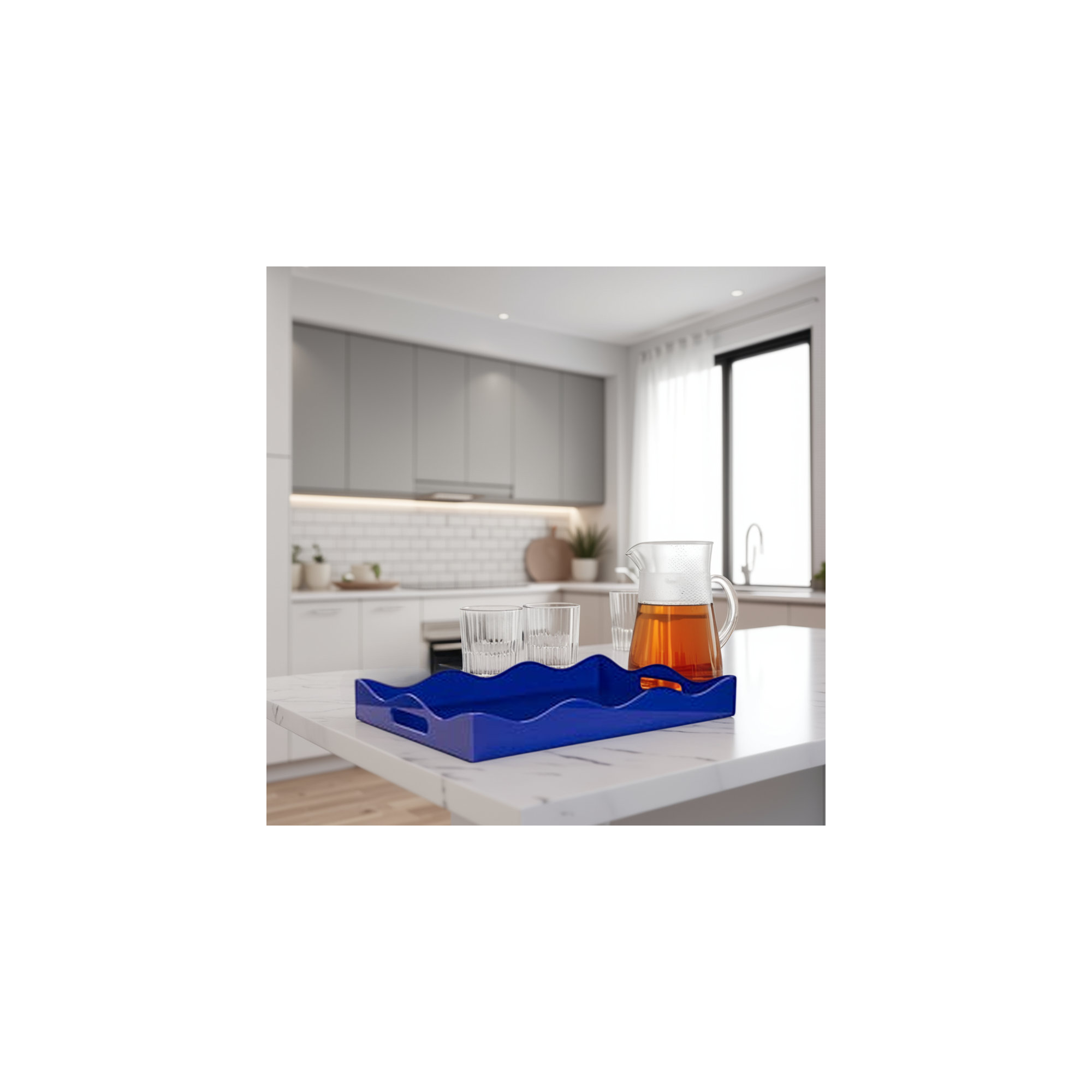 Acrylic Tray With Handles, Blue