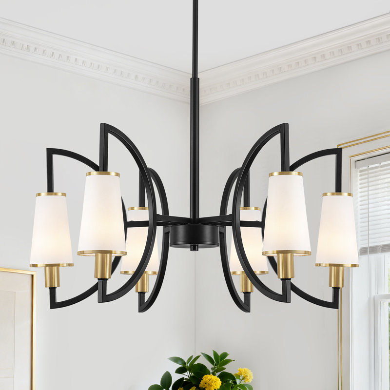 Lustre classique / traditionnel à 6 lumières avec abat-jour en tissu