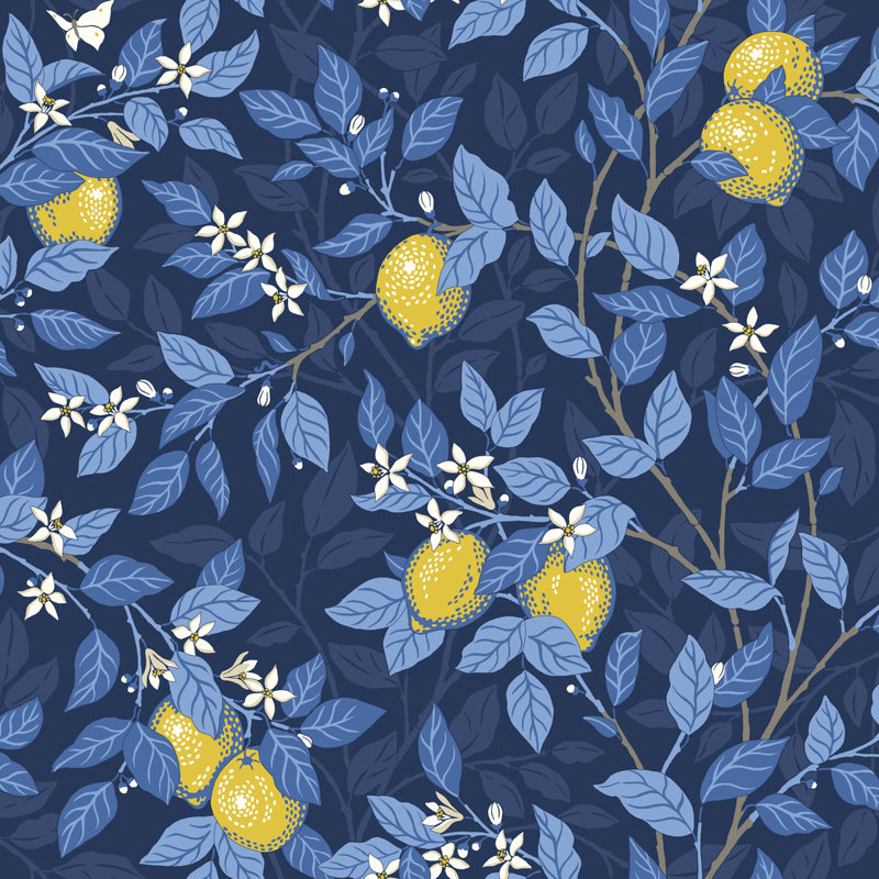 Citronträd Floral Wallpaper Roll, Midnight/Yellow
