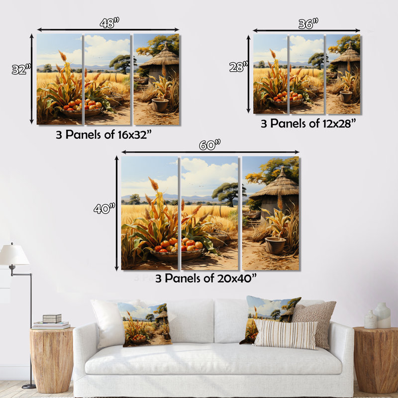 «African Harvest Abundance I», reproduction sur toile 3 pièces, H 32 po x l 48 po x P 1 po