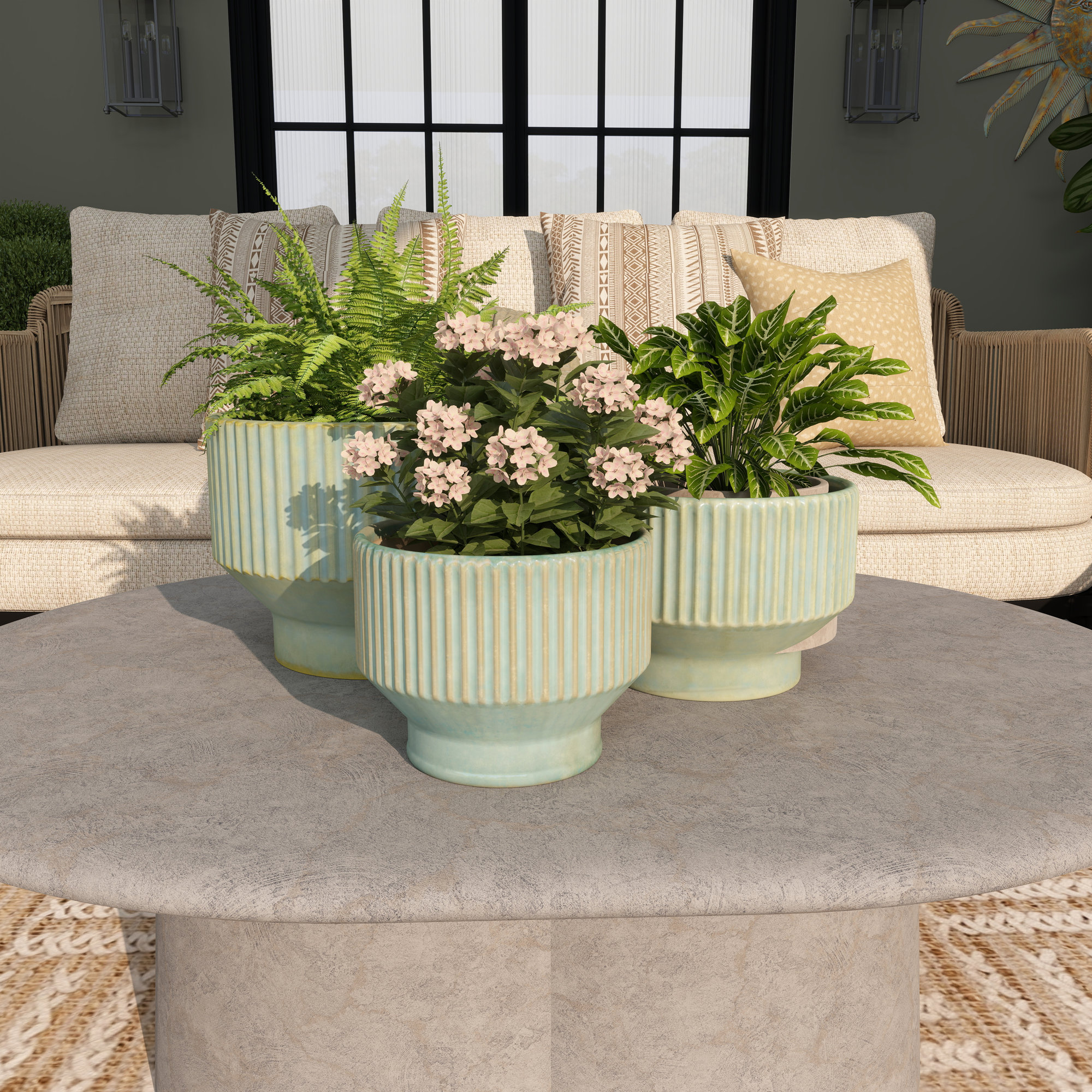 Destina 3-Piece Ceramic Pot Planter Set, Green