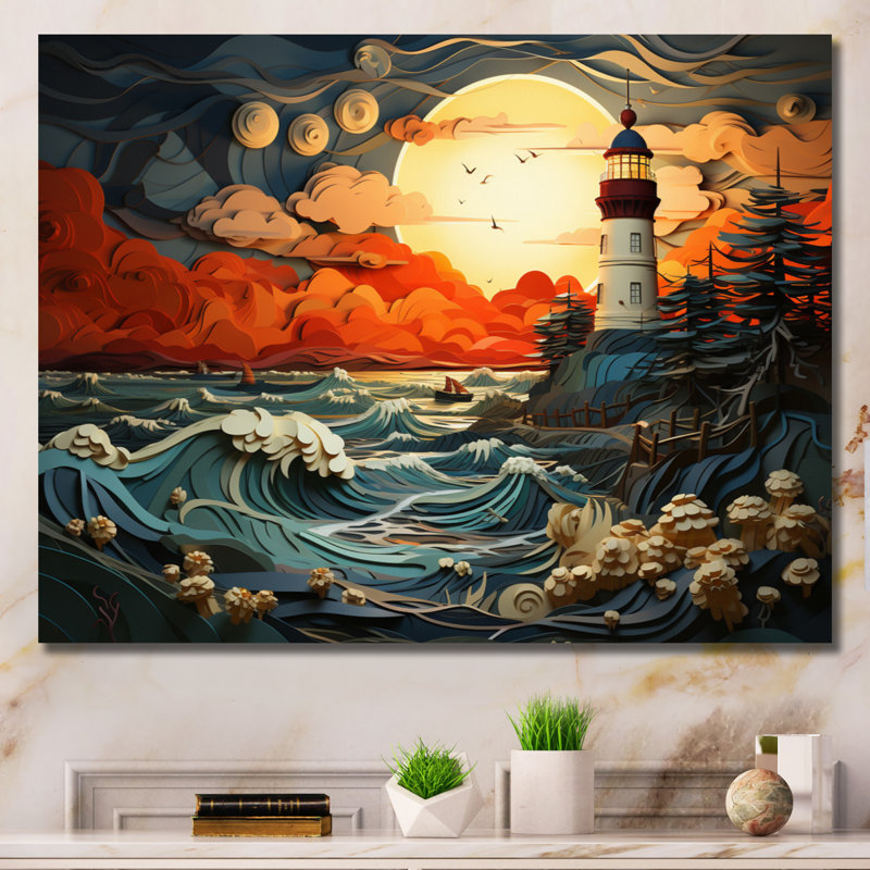 Phare côtier majestueux III - Nautique et plage, impressions sur toile, Toile tendue, H 16 po x l 32 po x P 1 po