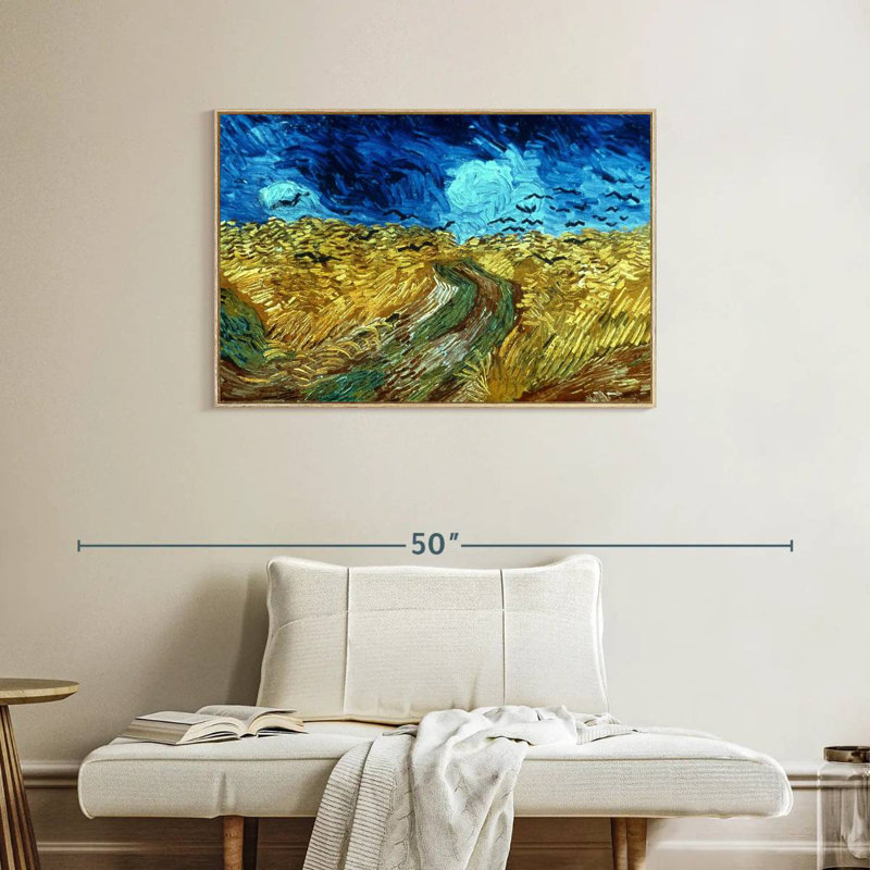 Wheatfield With Crows 1890, Floating Frame Natural Wood, 37" X 25"