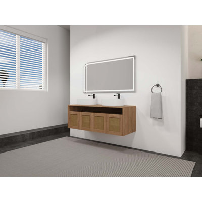 Meuble-lavabo mural moderne de 48 pouces avec lavabo en céramique, portes à fermeture en douceur et contreplaqué durable