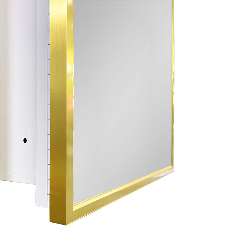 Armoire à pharmacie 16 po x 30 po à fixation murale en métal doré ou miroir encastré
