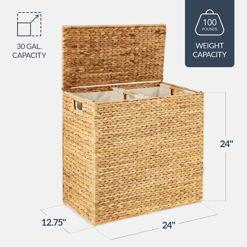 Double Laundry Hamper Basket, Natural
