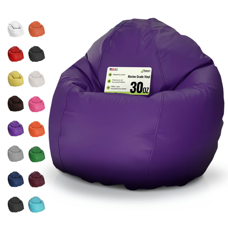 Premium Vinyl 31x33x20" Small Bean Bag Chair - w/Polystyrene Beads and CertiPUR Foam Filled Bean Bag for Adults, Teens and Kids