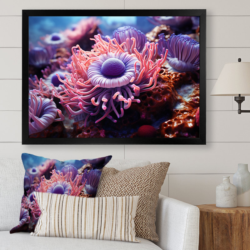 Harmonie d'animaux mauves et roses sur toile, H 16 po x l 32 po, Cadre photo noir