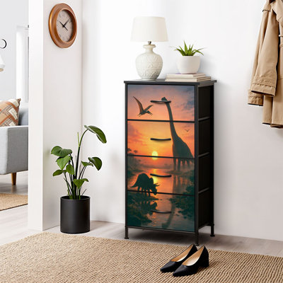 Commode pour commode de chambre à coucher pour placard à dinosaure géant multicolore avec commodes et commodes de rangement en tissu avec 4 tiroirs