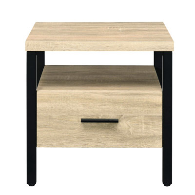 Oak And Black 1 Accent Table - Versatile For Office Storage Metal Legs, Partical Board, Composite Wood Rustic Look With Drawer Ideal Home Use Board