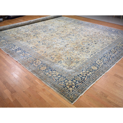 Jaune noué à la main/bleu marine/brun 13 pi 7 po x 23 pi Tapis décoratif