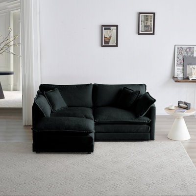 Canapé en chenille deux places avec 1 repose-pieds, canapé modulaire en L avec repose-pieds 2 places, causeuse avec repose-pieds pour petit espace en chenille