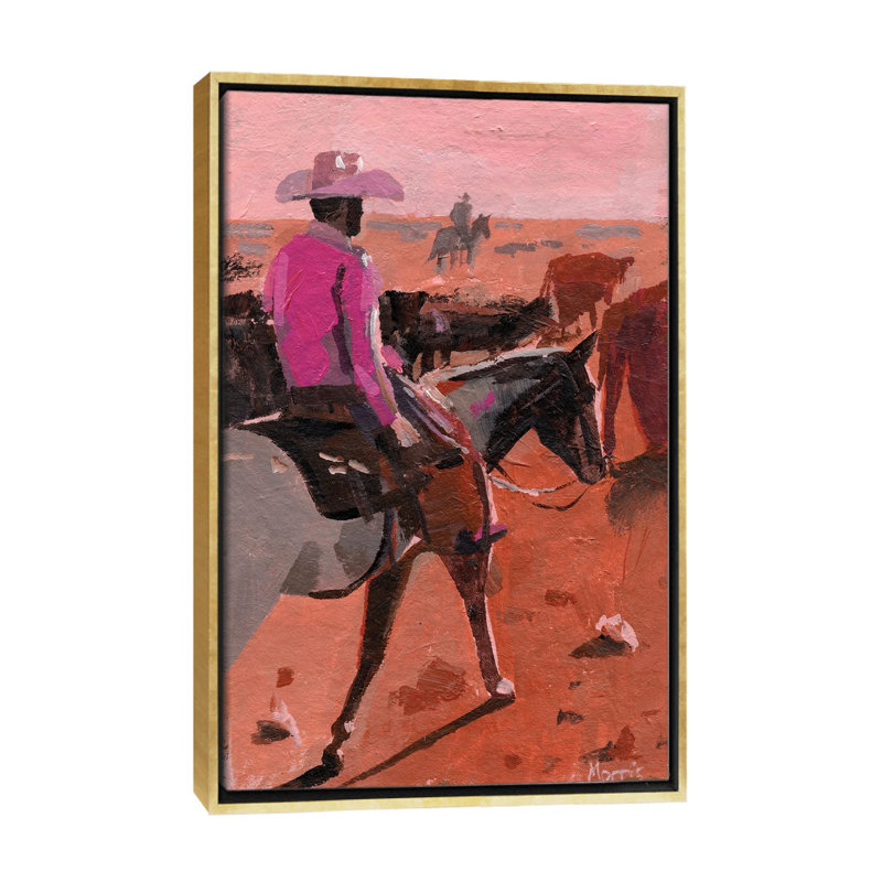 «Pink Chemise Cowboy», reproduction d'art sur toile encadrée, 40" x 26", Framed Canvas, Gold