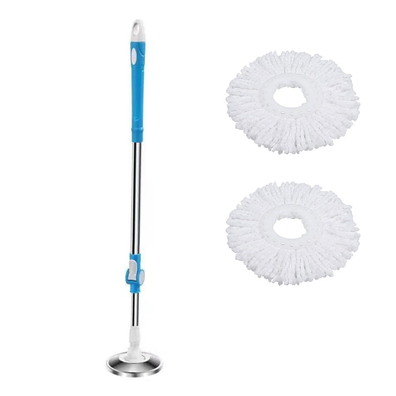 Remplacement de la poignée rotative à 360 ° avec 2 têtes de vadrouille en microfibre, Bleu