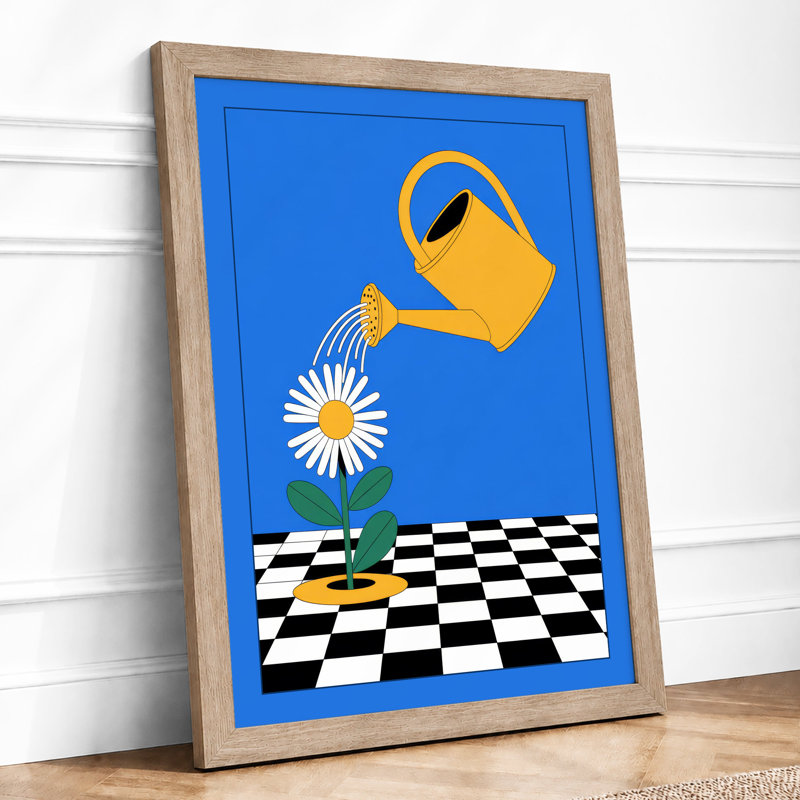 Watering the Daisy Modern - Framed Print, Oak, A4 - 29.7 x 21.0 cm