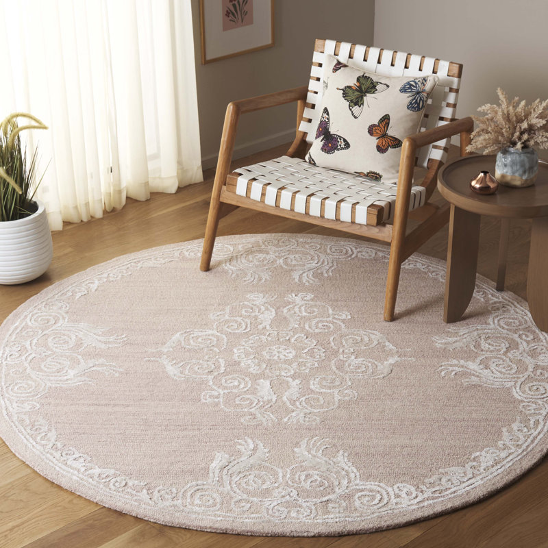Watton Hand Tufted Wool/Viscose/Cotton Oriental Rug in Ivory/Light Brown, Round 6'