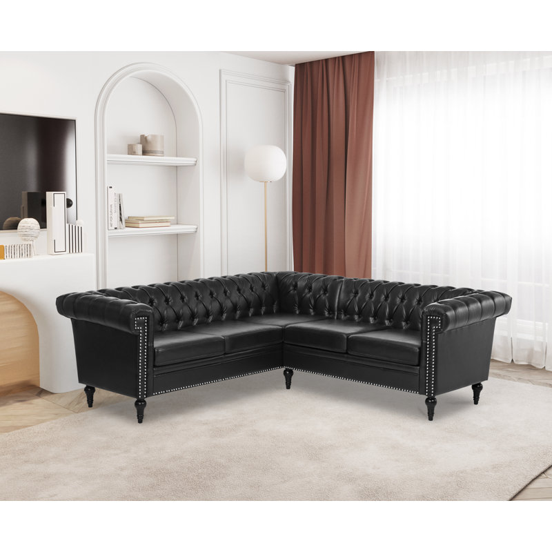 Canapé modulaire en cuir 2 pièces Carri, Similicuir noir