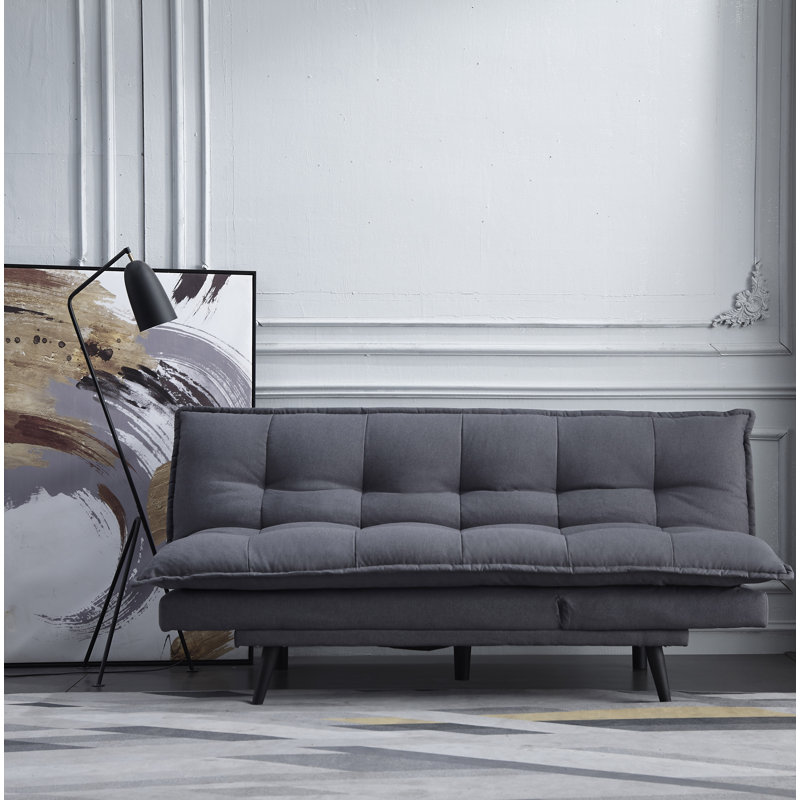 Schaller Twin 76'' Upholstered Convertible Sofa, Black