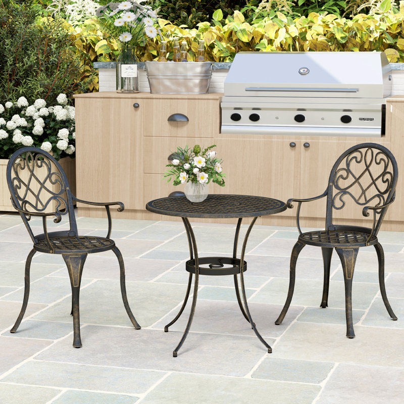 Round 3 - Piece 2 - Person 66Cm L Outdoor Bistro Set, Bronze Tone
