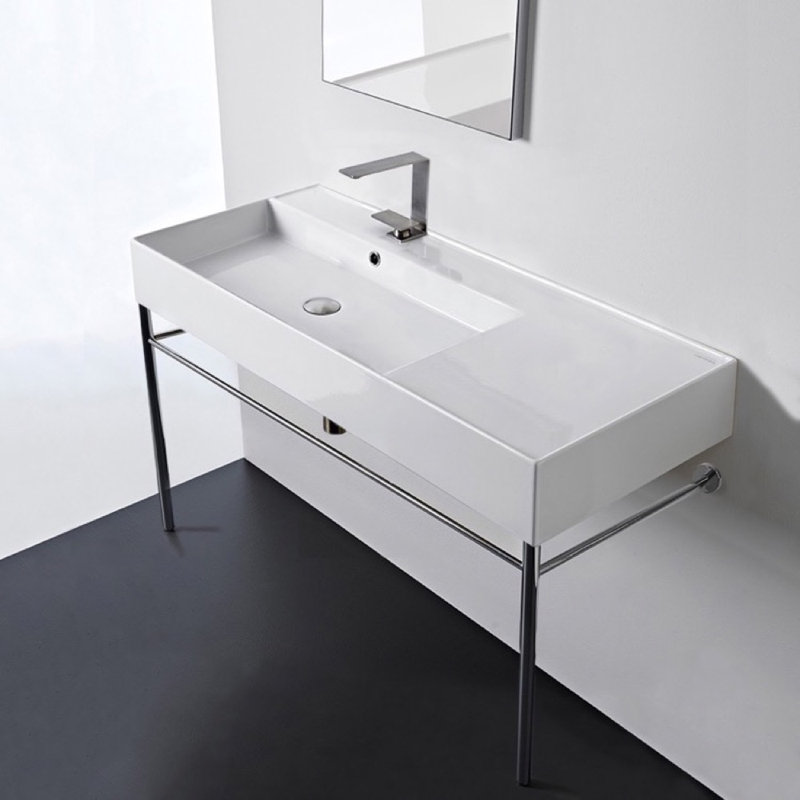 Scarabeo by Nameeks 18.1 " Ceramic Rectangular Bathroom Sink and Overflow Hole, Three Hole