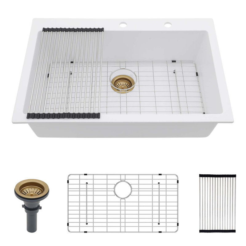 33x22" White granite composite Drop-in kitchen sink
