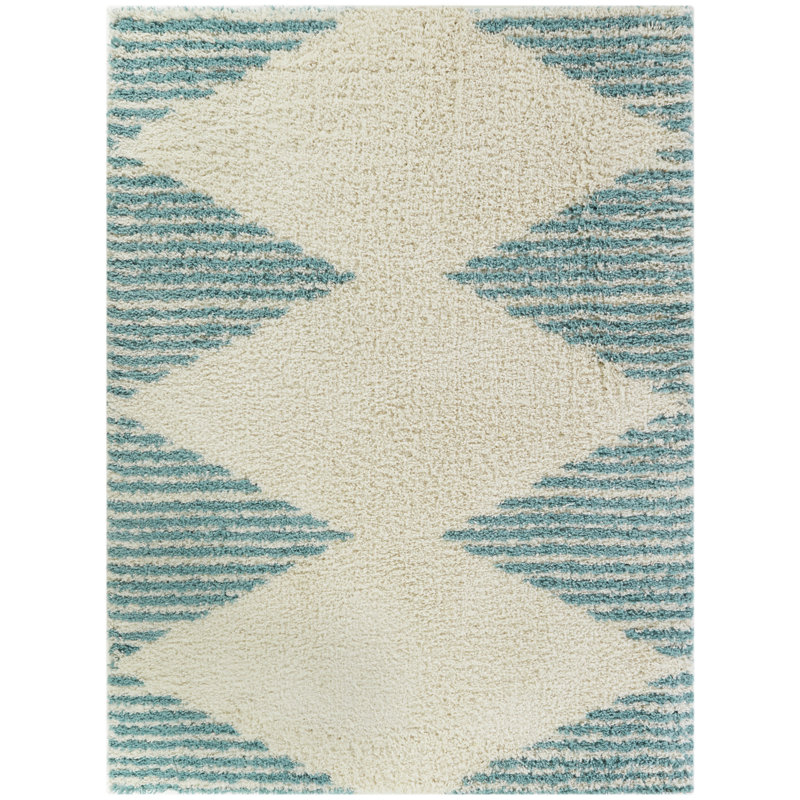 Tapis sarcelle / ivoire Ashlynn, Rectangle 5 pi 3 po x 7 pi