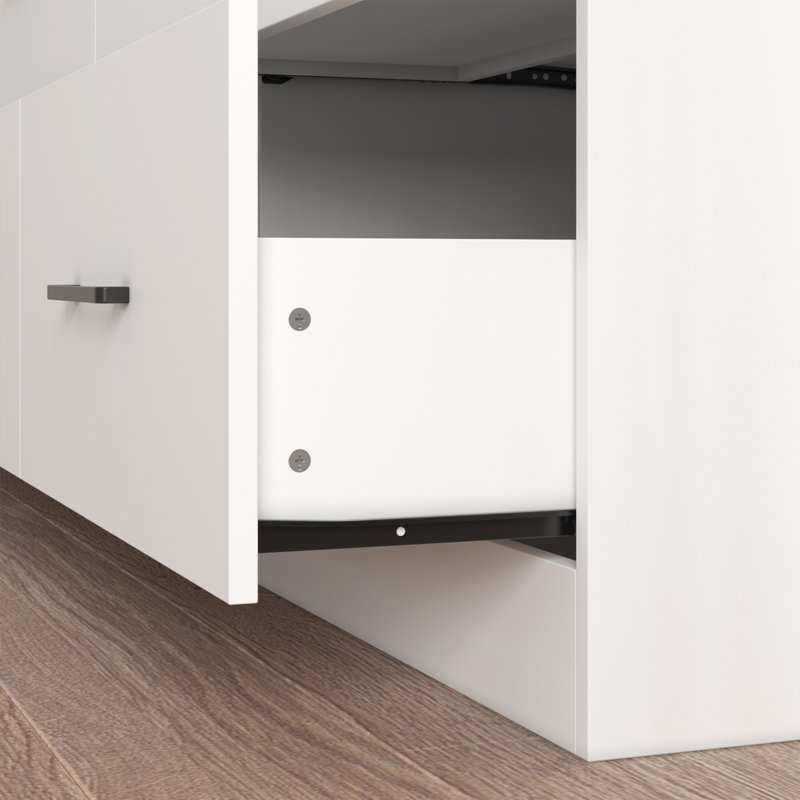 83.3'' H x 94.5 '' W Bookcase With Glass Doors And 12-Drawer, White