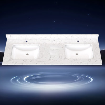 60 po X P 22 po D Comptoir de salle de bain rectangulaire en marbre blanc cultivé