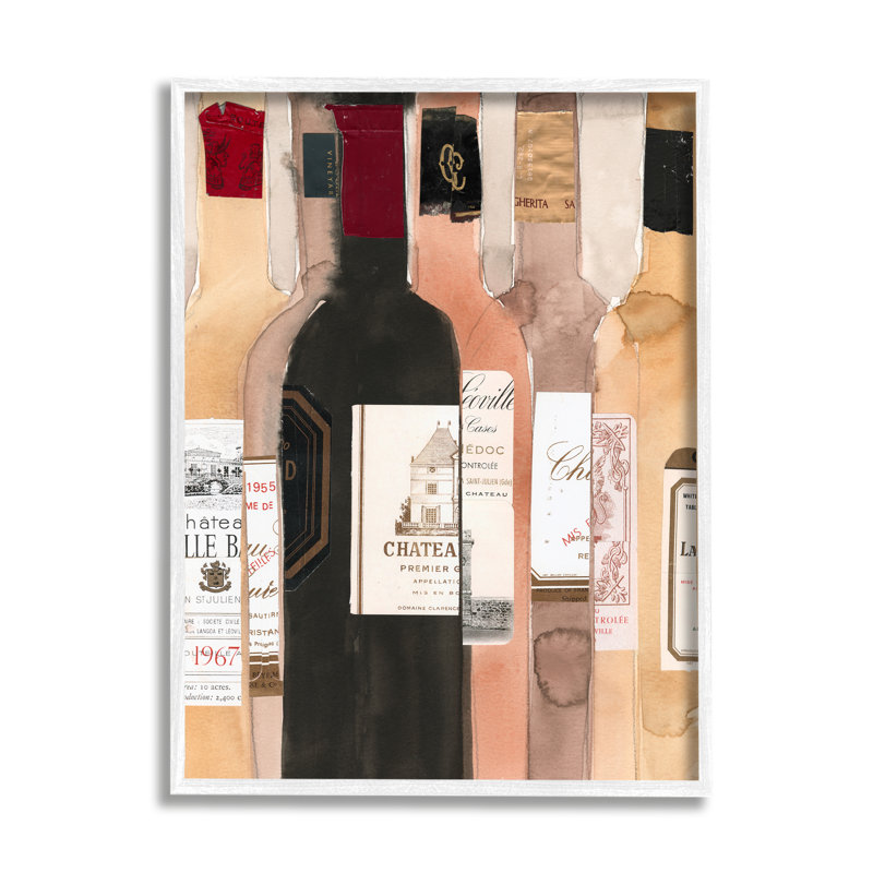 Classic Classic Classic Wine Bottles par Samuel Dixon - Peinture, H 20 po x l 16 po, Giclée encadrée blanc bord de mer