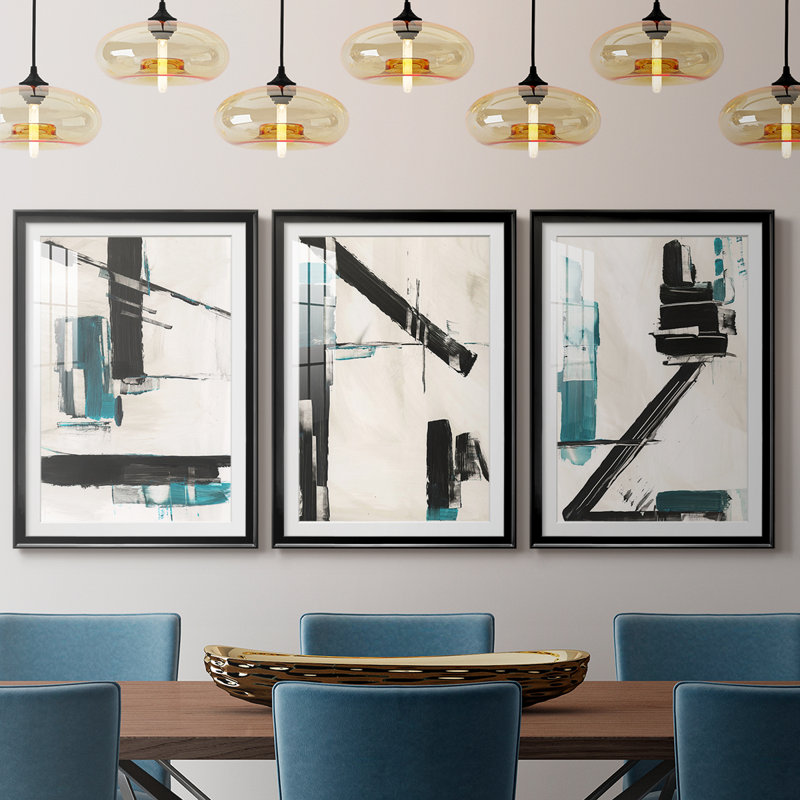 Géométrie II - impression encadrée sur mesure de qualité supérieure mate - 3 pièces, Noir, H 21 po x l 30 po
